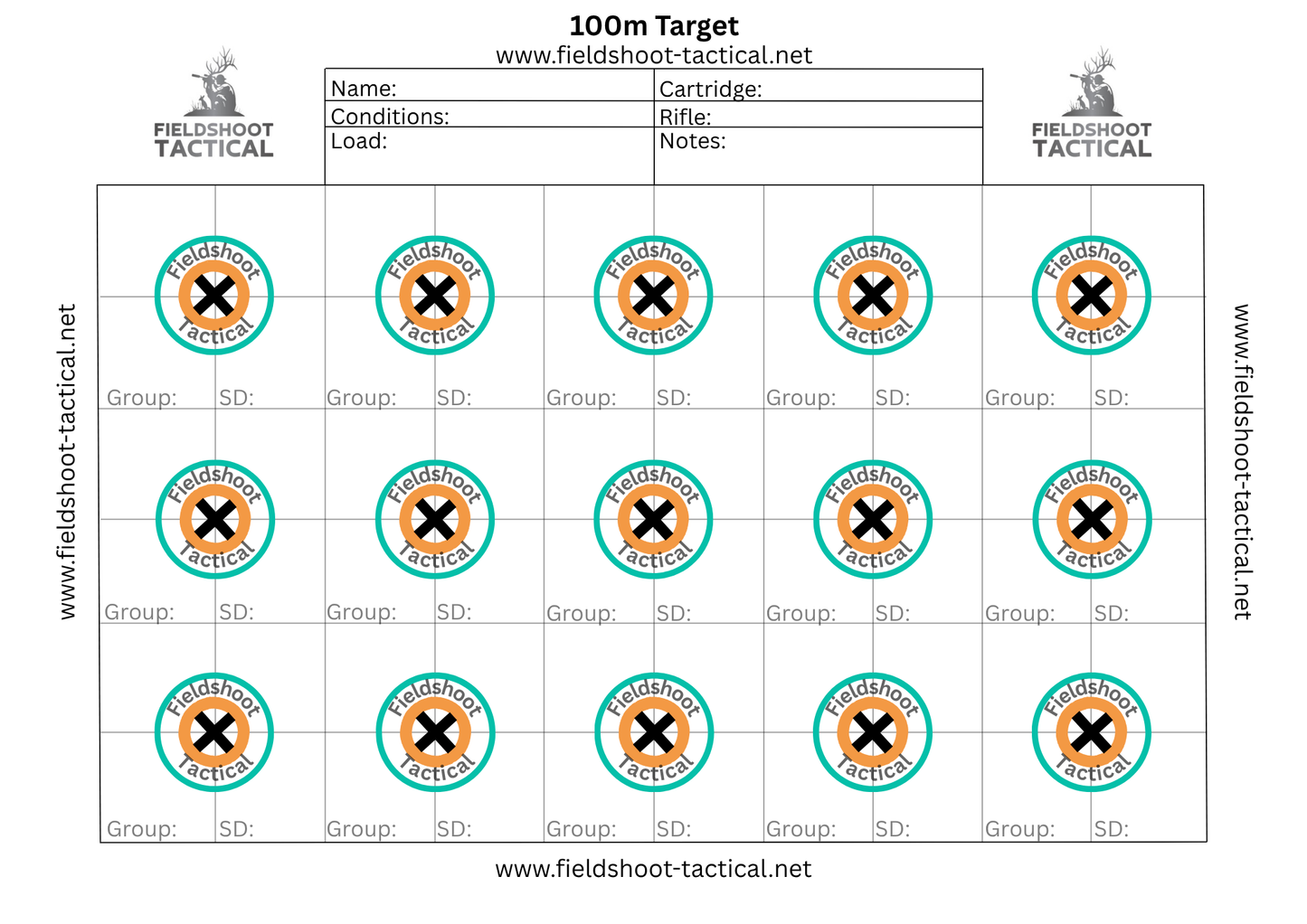 100m Centrefire Target 1 Inch Circles
